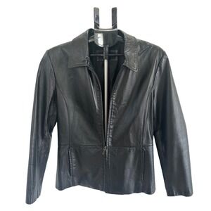 Colebrook Womens Black Leather Blazer Jacket Size L Classic Style